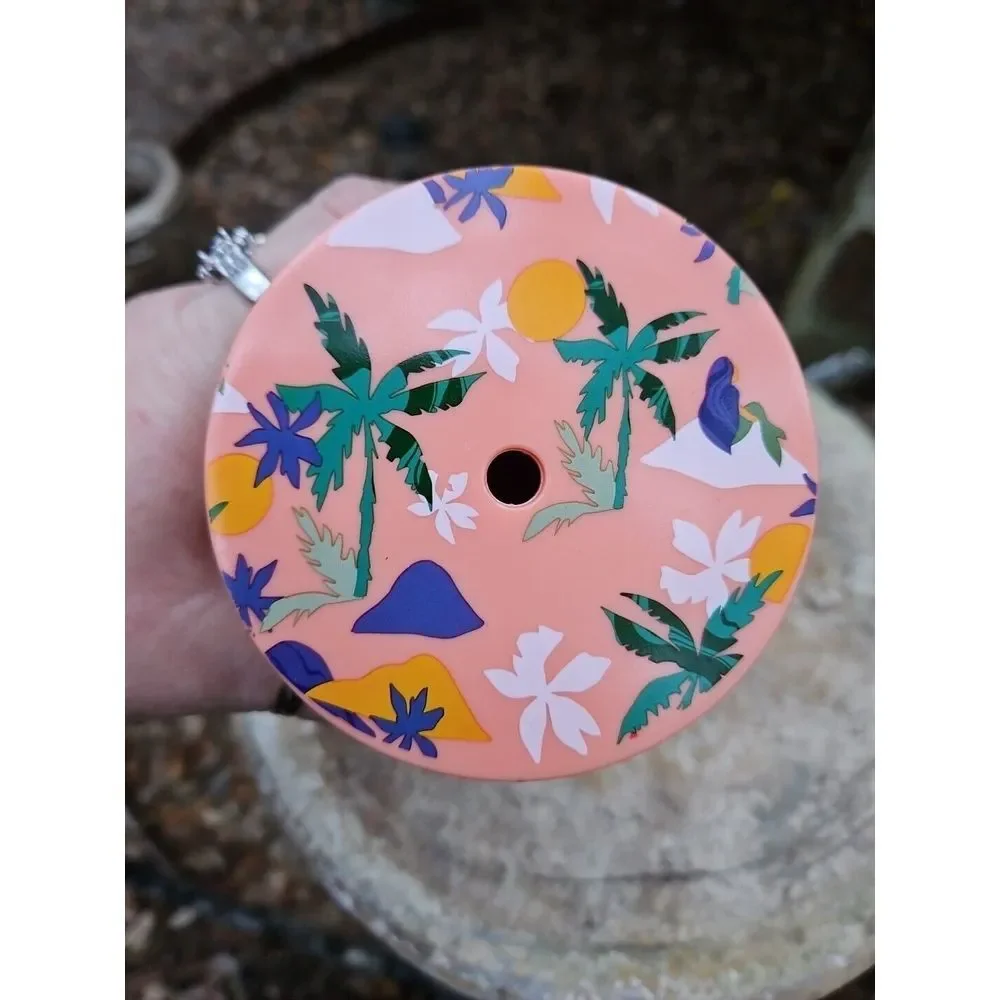 Starbucks Summer Coral Tumbler TROPICAL PALM TREE LID Cold‎ Cup 24oz Venti